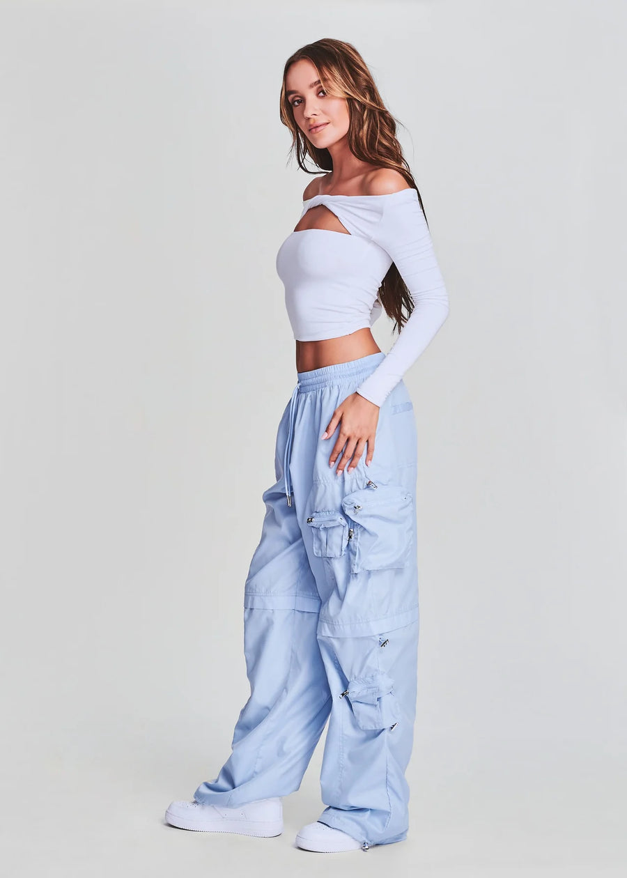 SEROYA - ALBA RUCHED CARGO PANT LIGHT BLUE