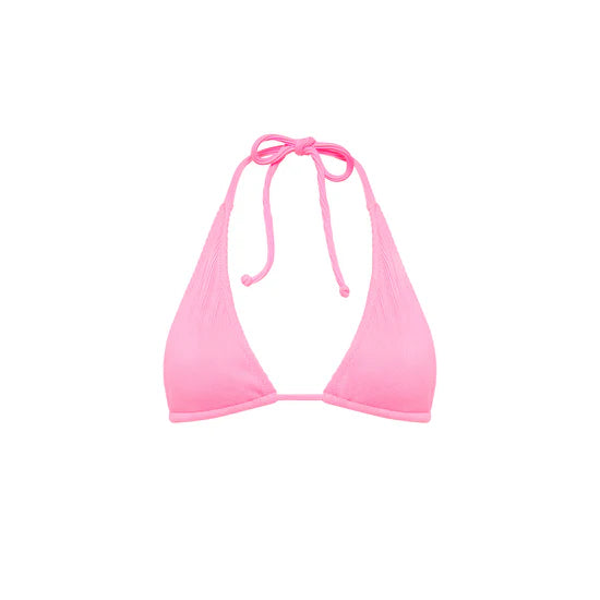 KULANI KINIS - CLASSIC TIE HALTER BIKINI TOP - TAFFY PINK RIBBED