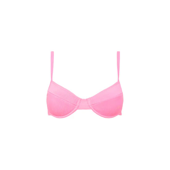 KULANI KINIS - DITZY UNDERWIRE BRA BIKINI TOP - TAFFY PINK RIBBED